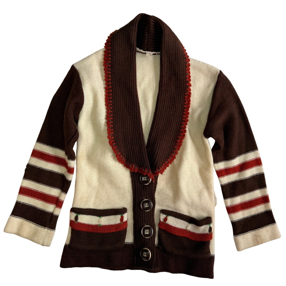 Vintage 70s Kids Cardigan 3T–4T  Retro Fall Knit Sweater